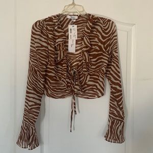 Sheer tie front ruffle top